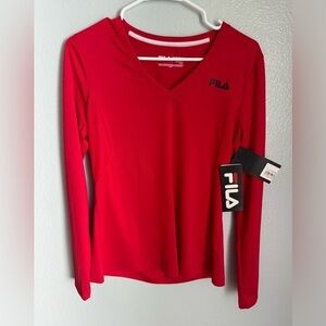 Fila V Neck Wicking Red long sleeve Size MD NWT